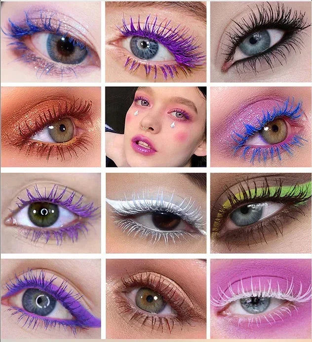 Color Mascara 14 Thick Curl Waterproof Non-smudding Natural Long Lasting Blue White Green Pink Black Eye Makeup