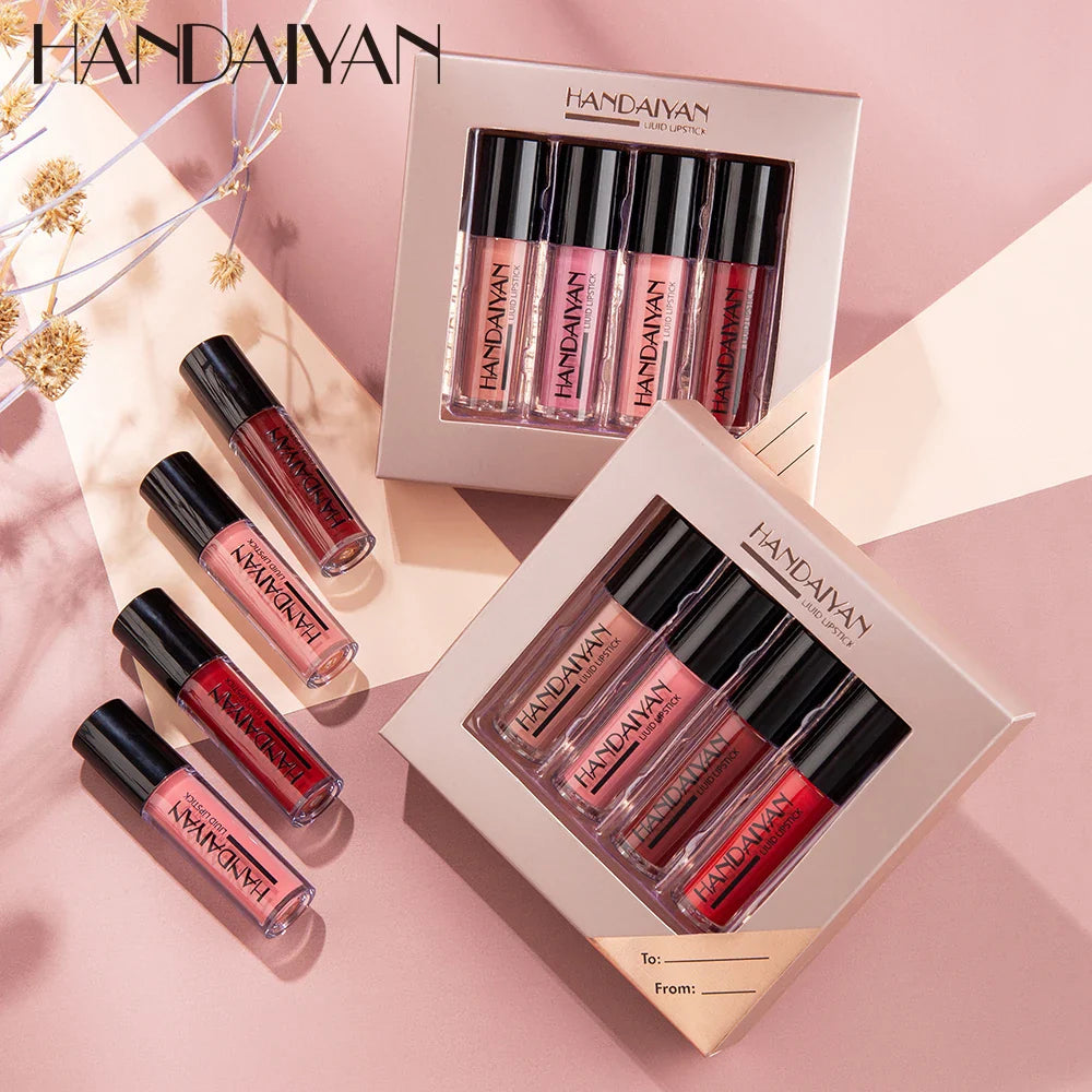HANDAIYAN 4-Piece NonStick Cup Lip Gloss Set,Lip Tint, Matte Finish, Velvet Liquid Lipstick