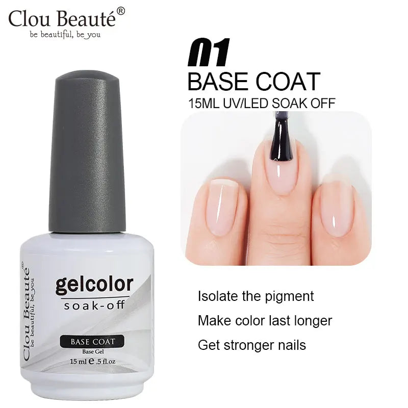 Clou Beaute 15ml Red Black White Green Neon Gel Nail Polish Base Top Coat Velvet Top 400 Colors Semi Permanent Gel Nail Varnish