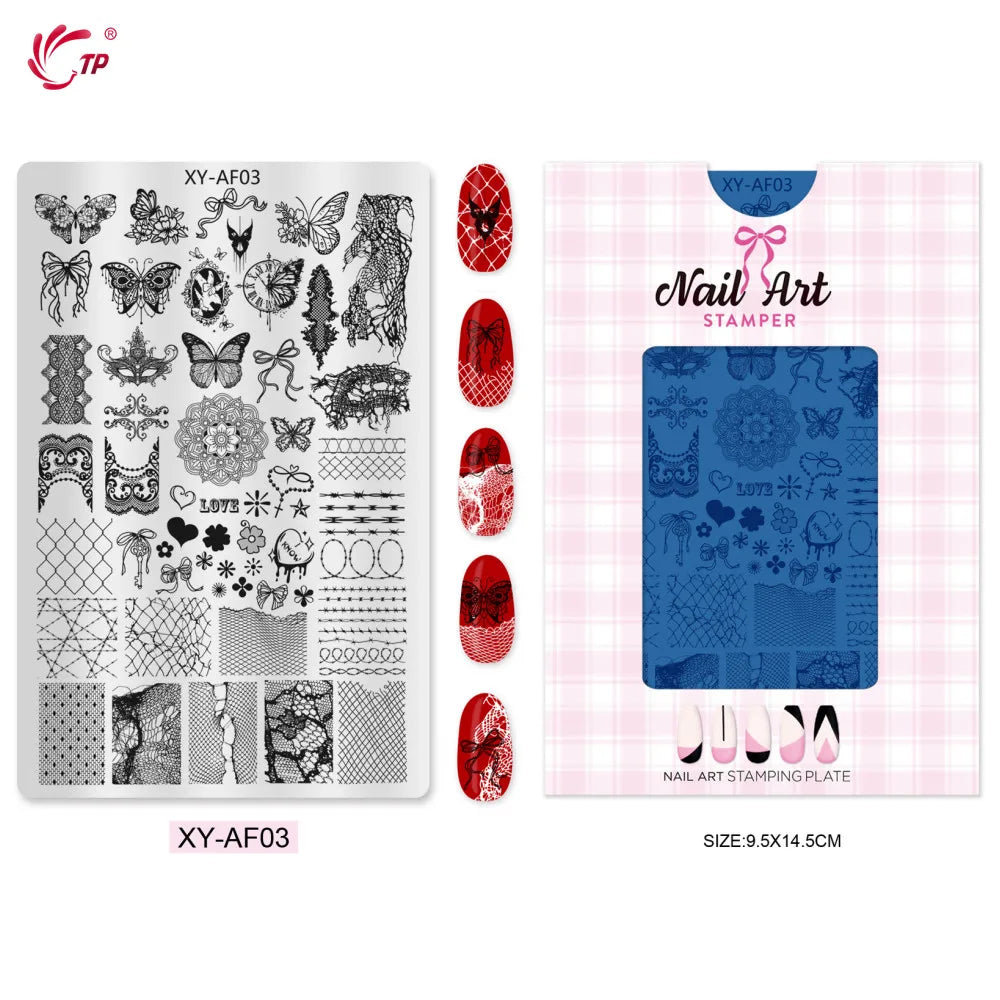 TP Nail Art Templates Butterfly Plaid Design Nail Stamping Plate for Nail DIY Polish Printing Transfer Template Manicure Tools