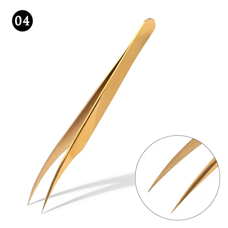 New Lash Extension Tweezers Anti slip Stainless Steel Curved Tip Straight Tweezers High Precision Nail Art Makeup Beauty Tools