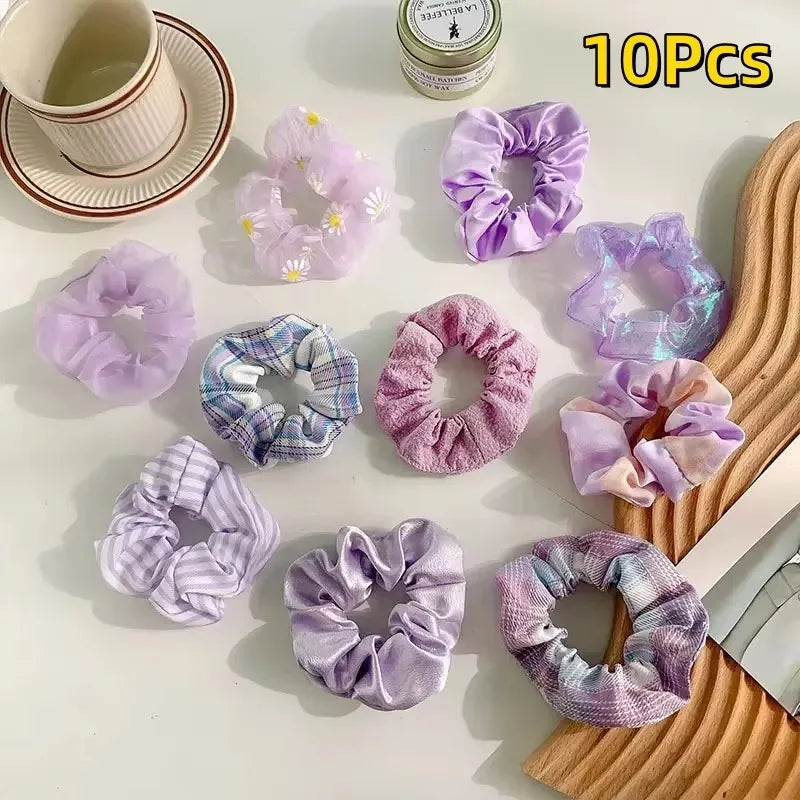 10Pcs Temperament College Style Large Intestine Hair Bands Sweet and Cute Tie Their Hair Accessories for Women Headwear