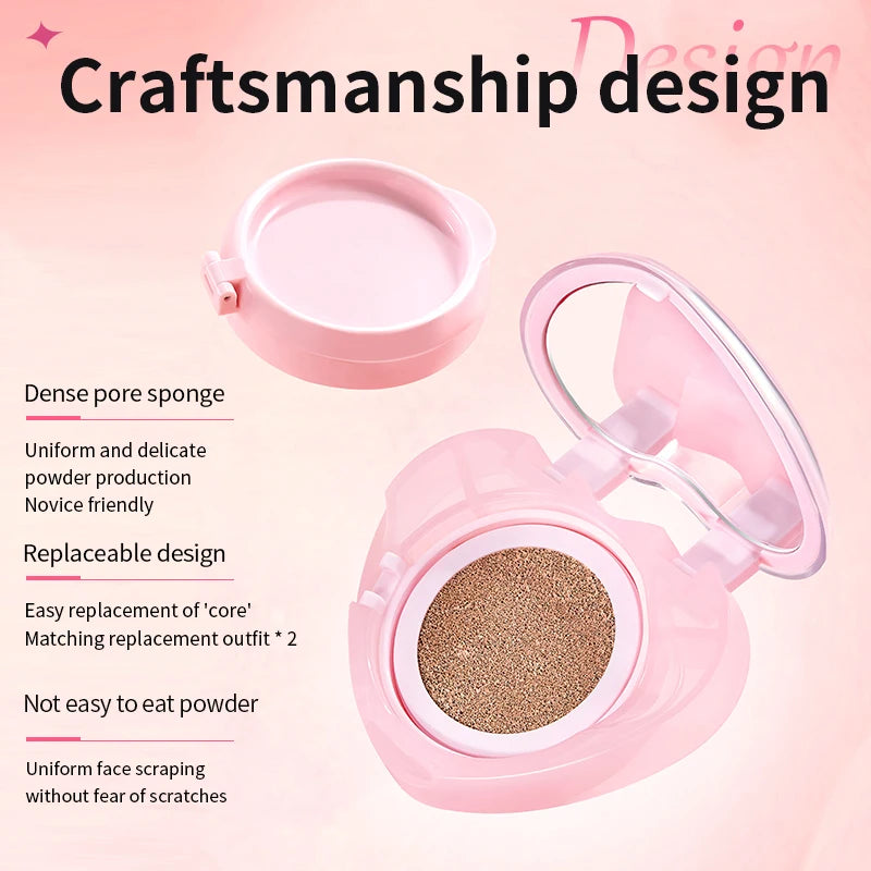 Pink Heart Concealer Air Cushion Long-lasting Delicate Moisturizing Translucent Foundation Cream Portable Valentine's Day Gift