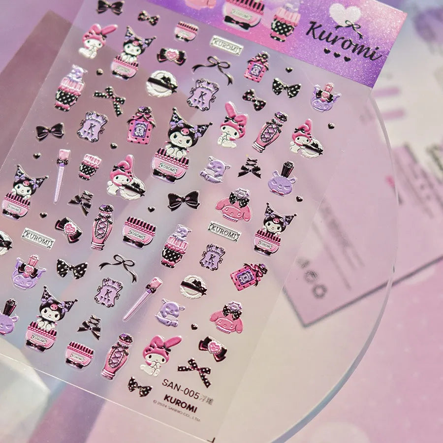 1PCS New Color Laser Hello Kitty Cartoon 5D Nail Stickers Sanrio Cinnamoroll Pochacco Nail Art Supplies DIY Nail Art Stickers