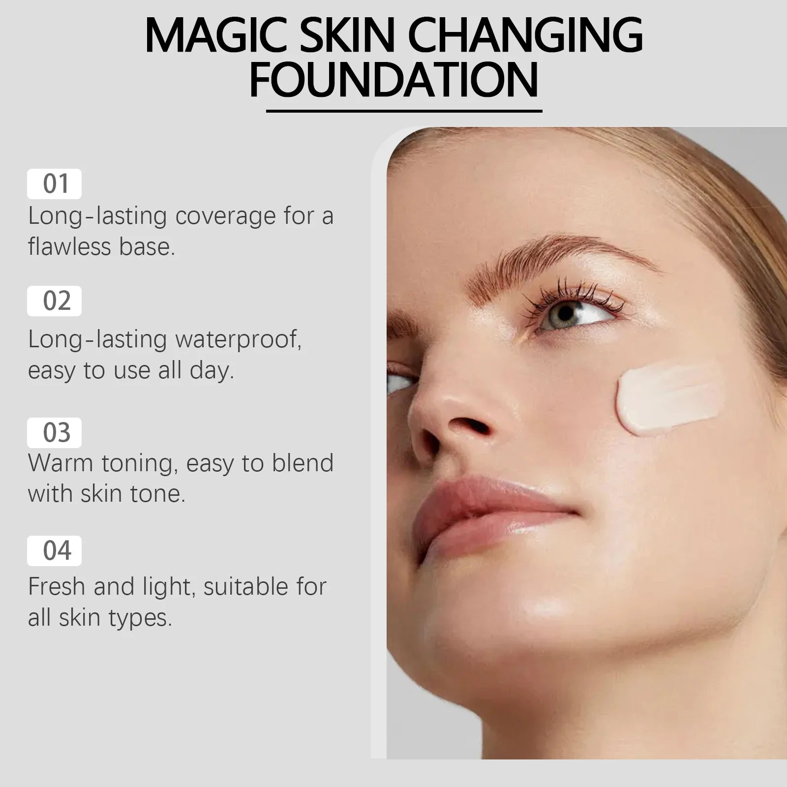 Color Changing Foundation Hyaluronic Acid Waterproof Oil Control High Coverage Makeup Base Magic Covering Foundation Liquid 30ml