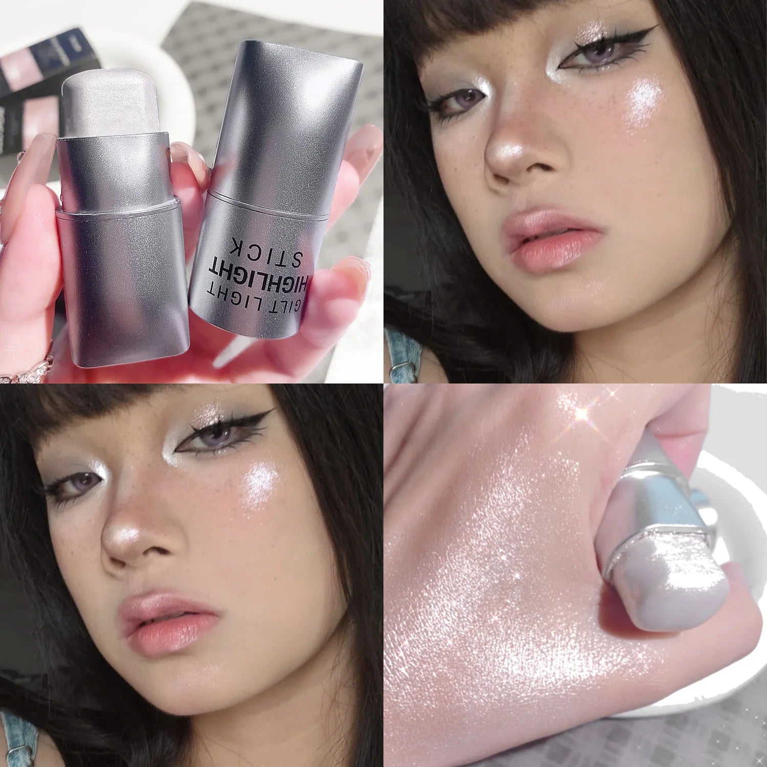 Clear highlighter stick, pearlescent fine shimmer, facial watery skin, natural contouring, brightening light and shadow highligh