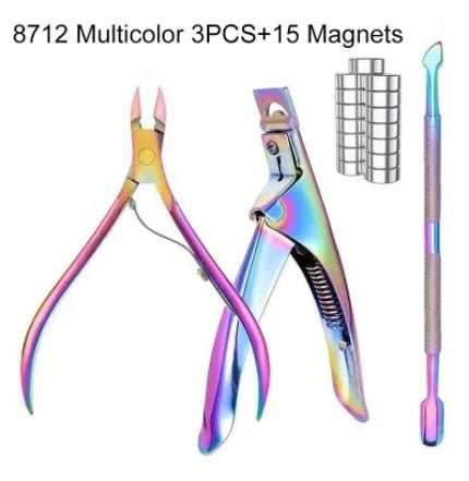15PCS Powerful Magnet Cylindrical Multi-functional Cat Eye Magnet+3Pcs Stainless Steel Nail Clippers Manicure Set Nail Cuticle