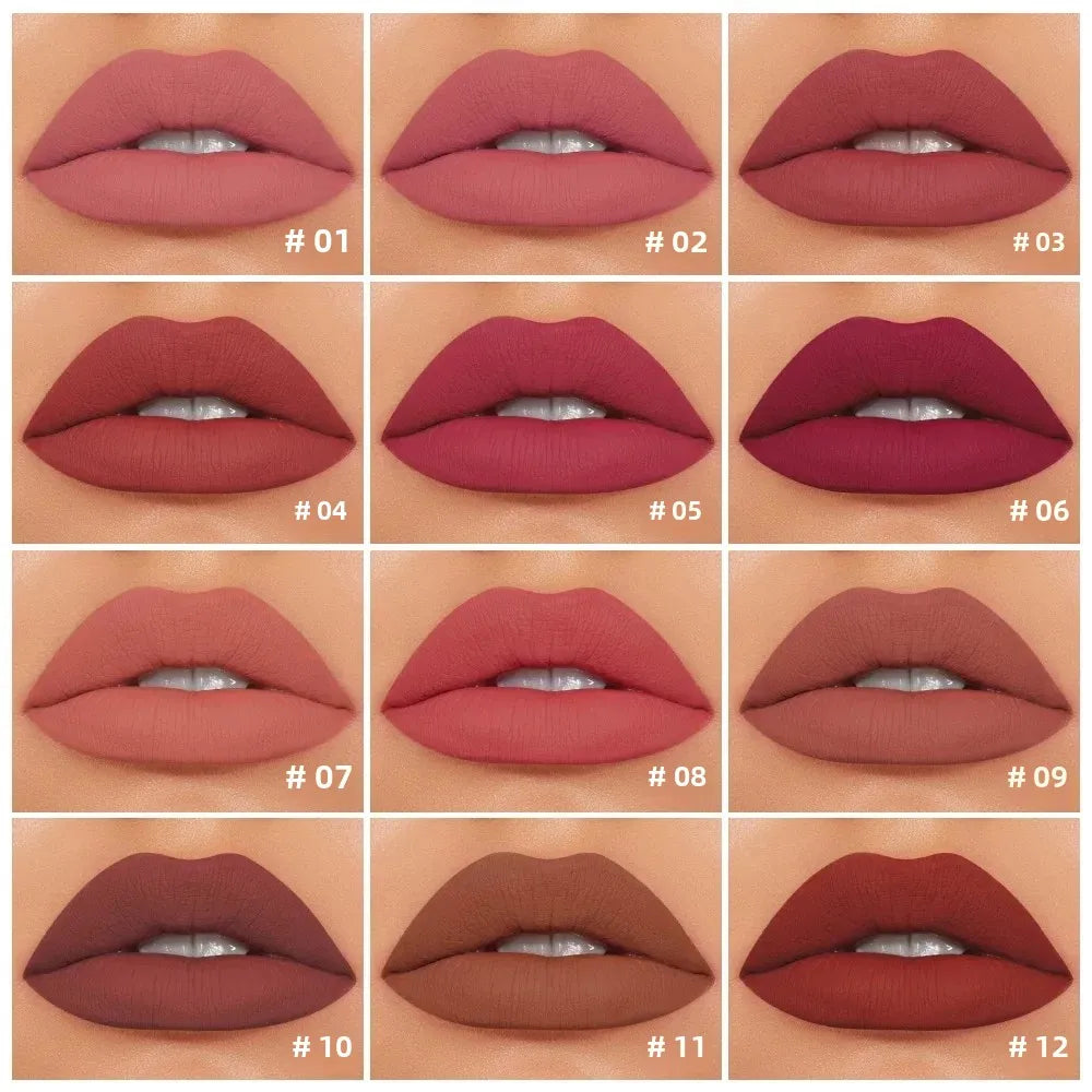 O.TWO.O Velvet Matte Liquid Lipstick 12 Colors Waterproof Long Lasting Non-Stick Cup Formula Makeup Lip Tint for Women