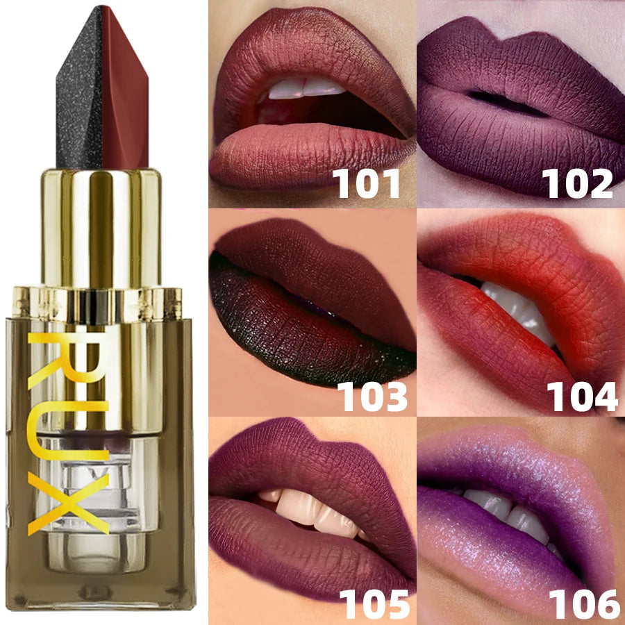 6 Color Glitter Two-tone Lipstick Purple Black Matte1pc Lipsticks Cosmetics Easy to use Lip Tint Makeup Lip Beauty Red Pigment