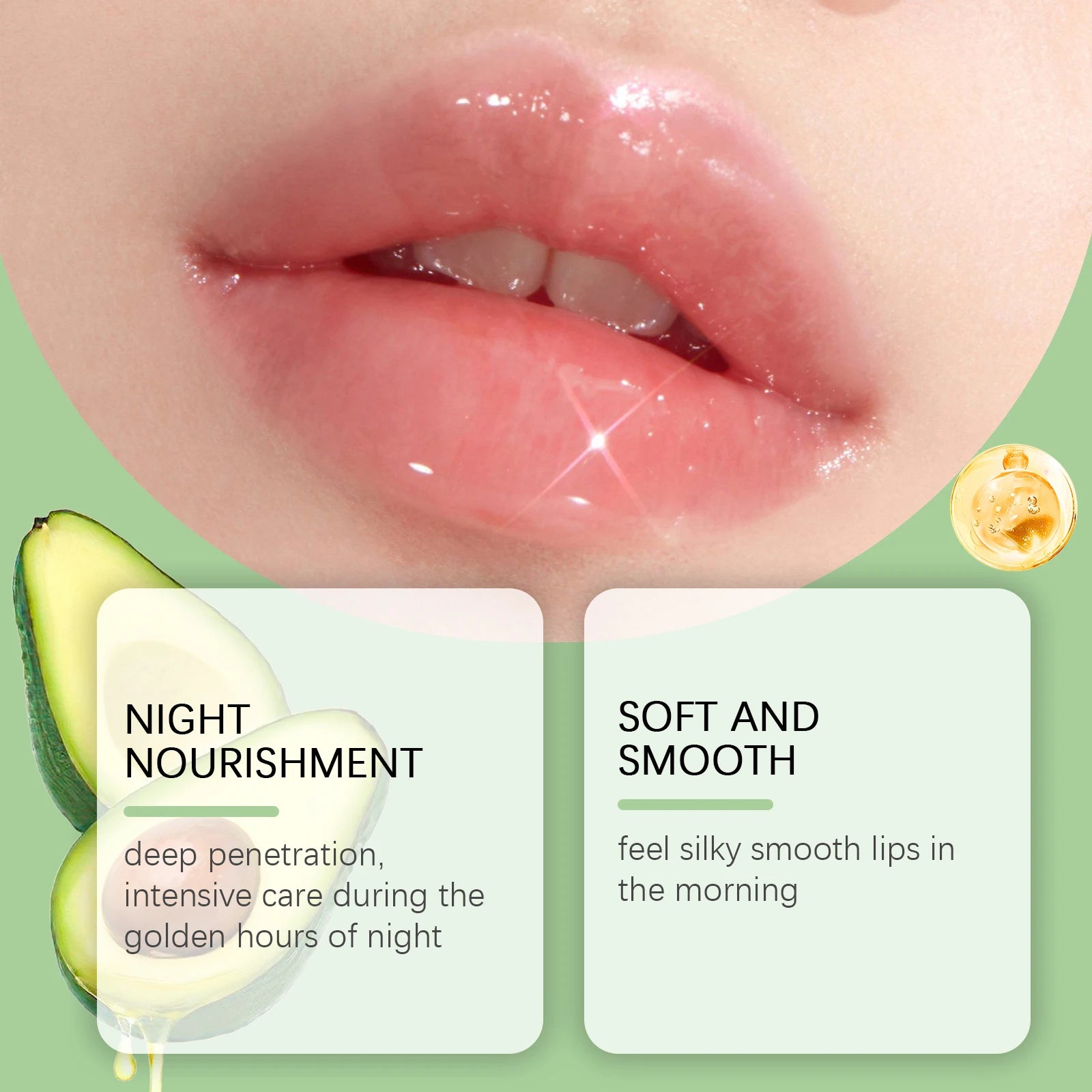 Jaysuing Avocado Overnight Lip Mask Gentle Hydration for Dry Lips Daily Moisturizing Care Treatment Nourishing Non-Sticky Balm