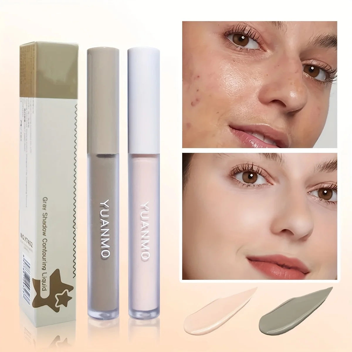 YUANMO 2-Color Contour & Highlight Liquid Set - Gray Shadow Contouring & Brightening Liquid, Long-Lasting Blendable Face Makeup