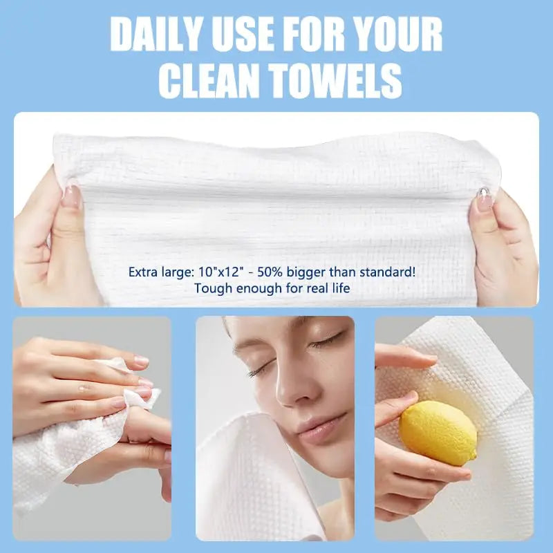 Disposable Face Towels 10"×12" Makeup Remover and Clean Soft and Thick Dry Wipes Facial Tissue XL Towelettes 50 Count