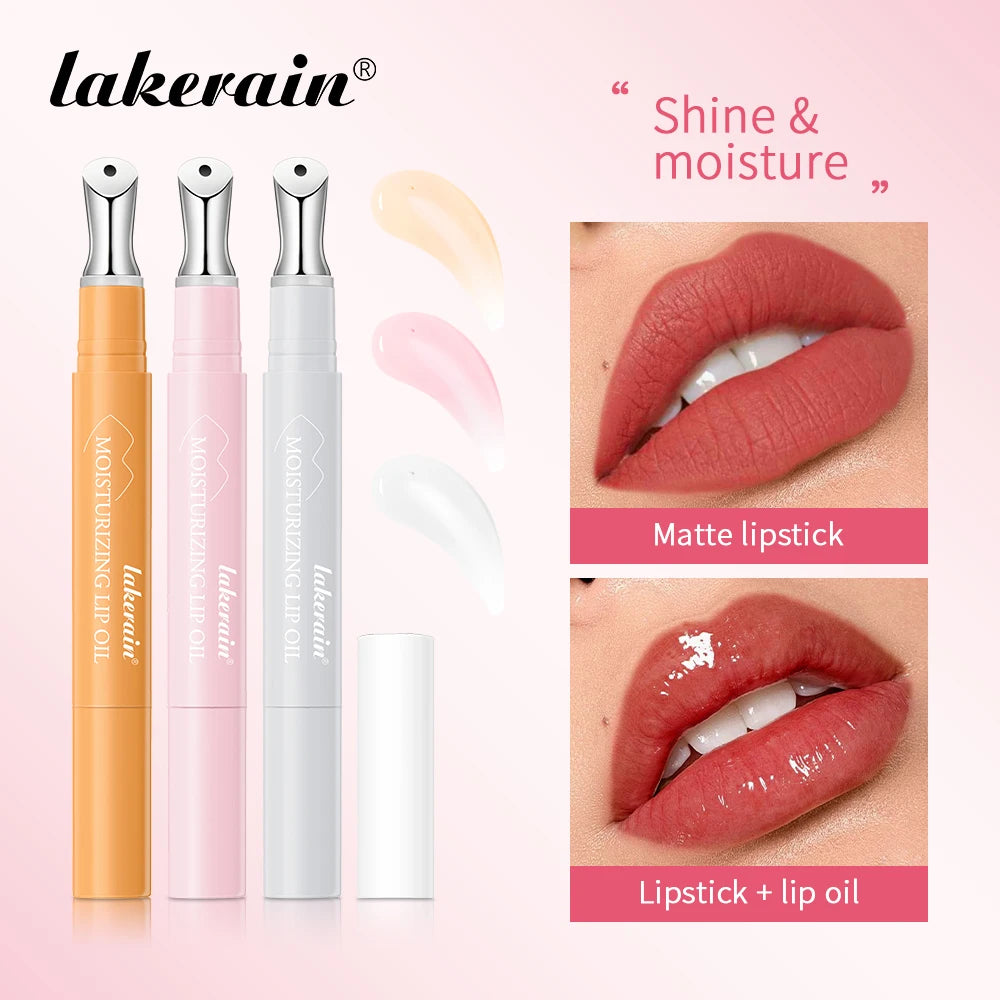 Lakerain Crystal Moisturizing Lip Oil Set of 6 Colors Pen Tip Design Long Lasting Tender Lip Balm Anti Dry Cracked Lip Makeup