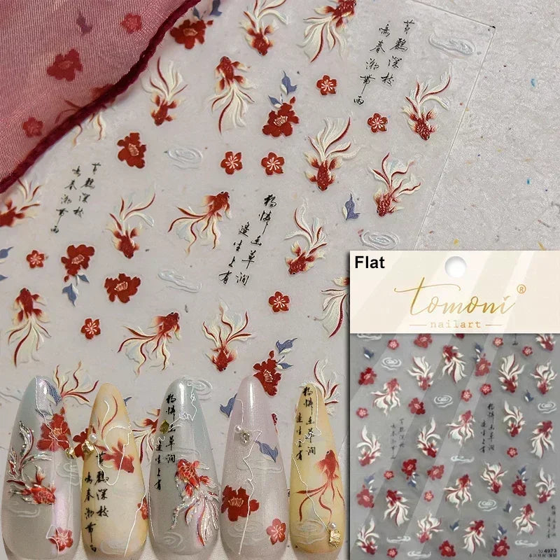 Sea Wave Jellyfish Starfish Conch Shell Dolphin Pearl Summer Beach Goldfish Water Bubble Mermaid Koi INS Nail Art Stickers Decal