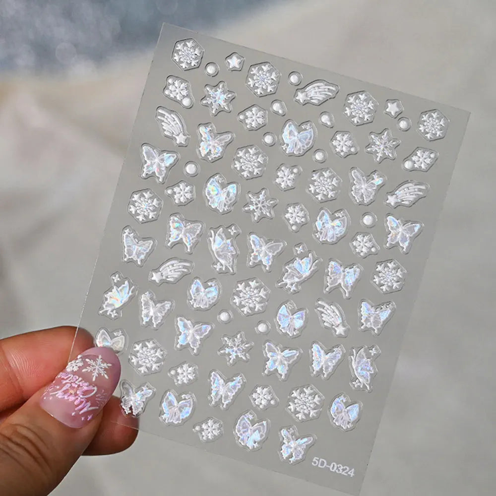 Pink Purple Aurora Shell Butterfly Nail Stickers Shiny Laser 3D Butterflies Nail Decals 8*10cm Adhesive Aurora Shell Butterfly N