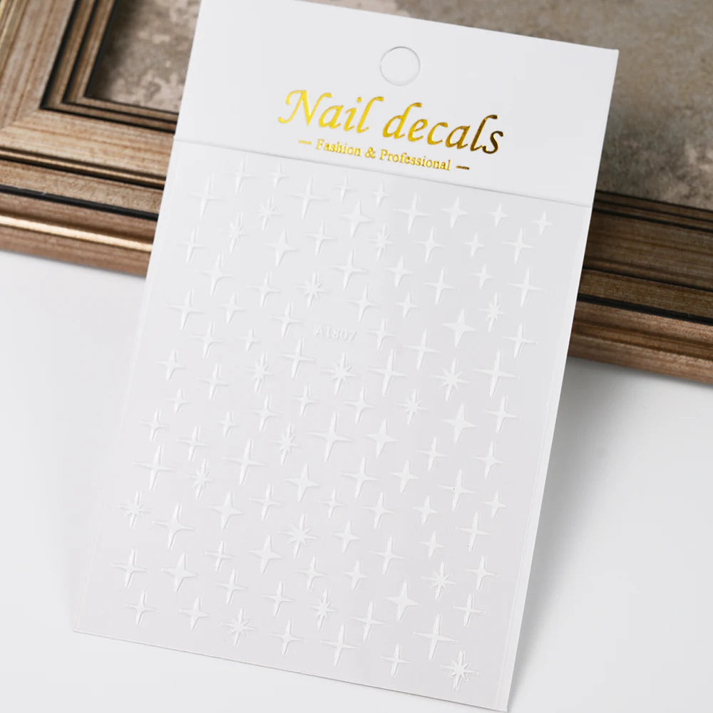 1pcs 3D Bronzing Gold Love Heart Nail Art Stickers Y2K Holographic Stars Sun Starlight DIY Nail Decals Heart Manicure Decoration