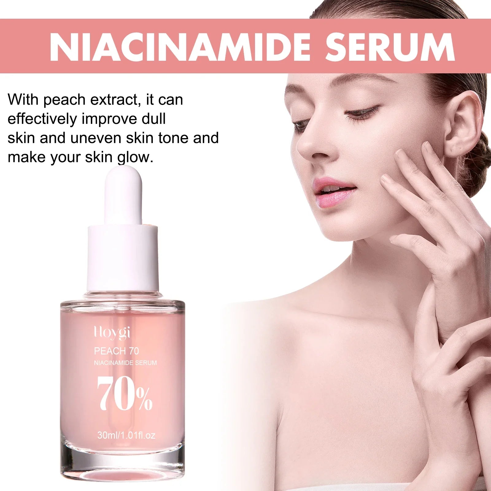 Peach 70% Niacinamide Facial Serum Fade Melanin Moisturzing Shrink Pores Smooth Brightening Skin Care Dark Spot Remover Serum
