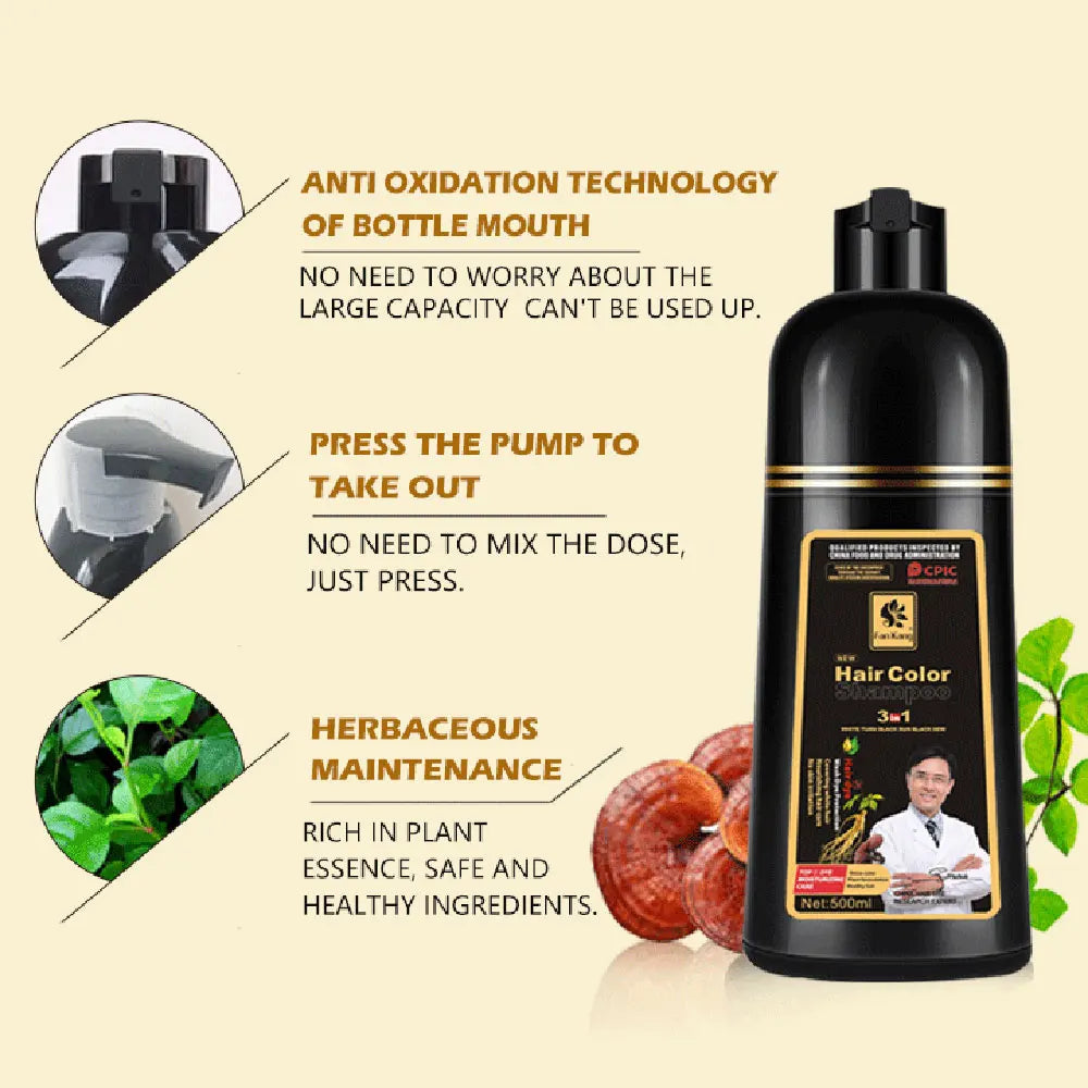 Long Lasting Hair Color Shampoo 3 in 1 Black Hair Dye Shampoo for Women&Men Natural Herbal Safety Cover White Gray Hair Cream