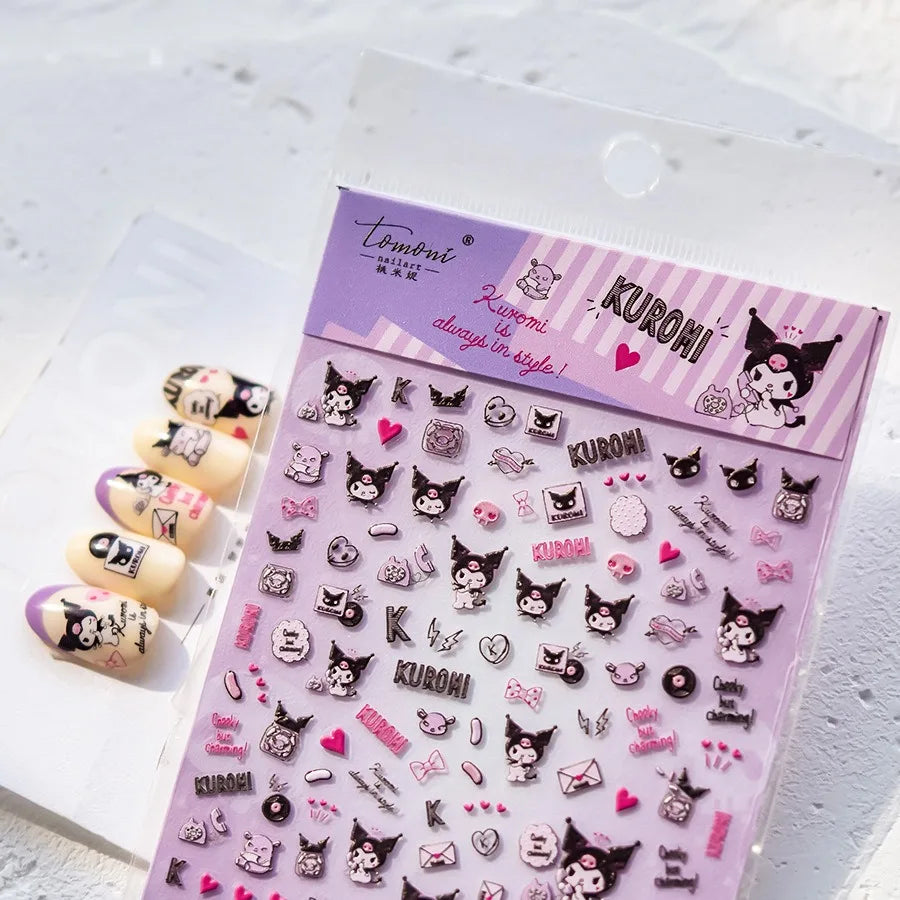 1PCS New Color Laser Hello Kitty Cartoon 5D Nail Stickers Sanrio Cinnamoroll Pochacco Nail Art Supplies DIY Nail Art Stickers