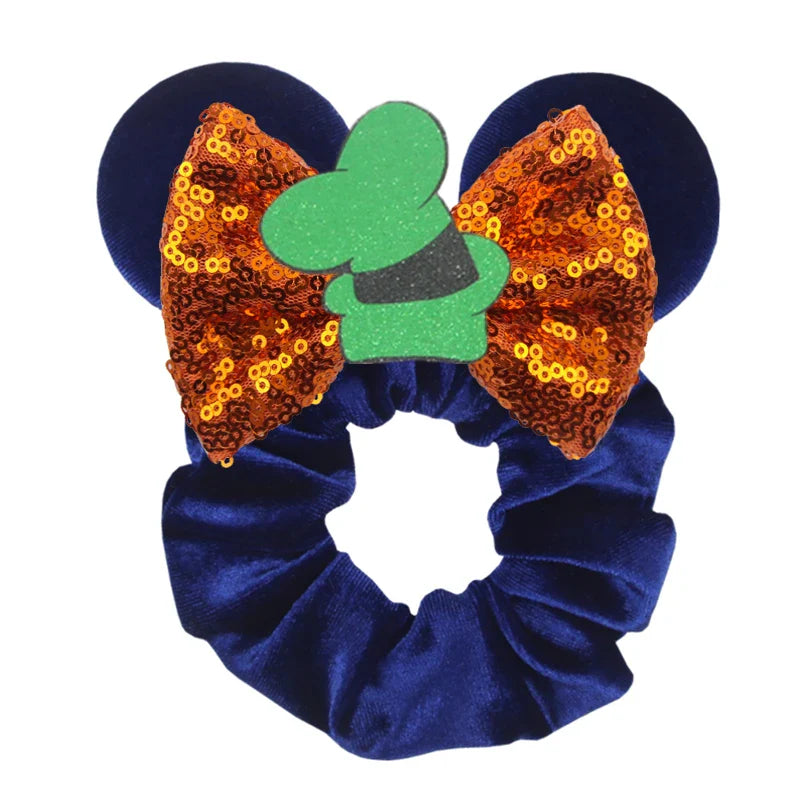 Disney Mouse Ears Velvet Scrunchies Hairband Women Elastic Ponytail Holder Girls Sequin Bow 2023 Kids Party DIY Hair Accessories
