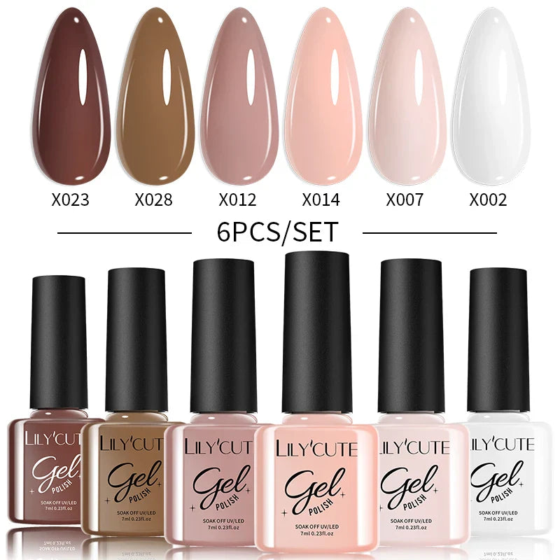 LILYCUTE 6PCs/Set Gel Nail Polish Set Kit Glitter Nail Gel Sequin Vernis Semi Permanent For Manicure Varnish UV LED Nail Art Gel