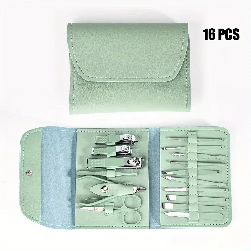 16-Piece Professional Nail Clipper Set, Stainless Steel Fingernail and Toenail Tools, Unisex Nail Care Kit