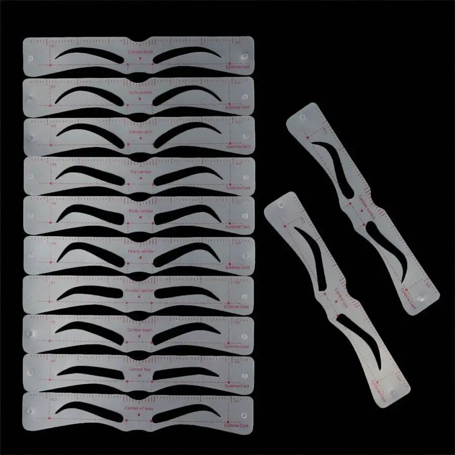 Set Of 12 Reusable Stencils And Razor - Perfect Eyebrow DIY Kit, Create Flawless Beauty