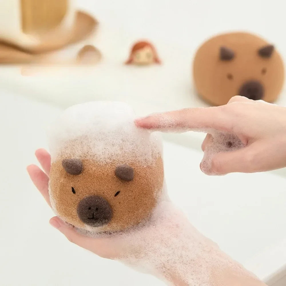 Capybara Shaped Bath Sponge Ball Soft Foaming Back Scrubber for Kids Gentle Exfoliating and Massage Cleaning Tool