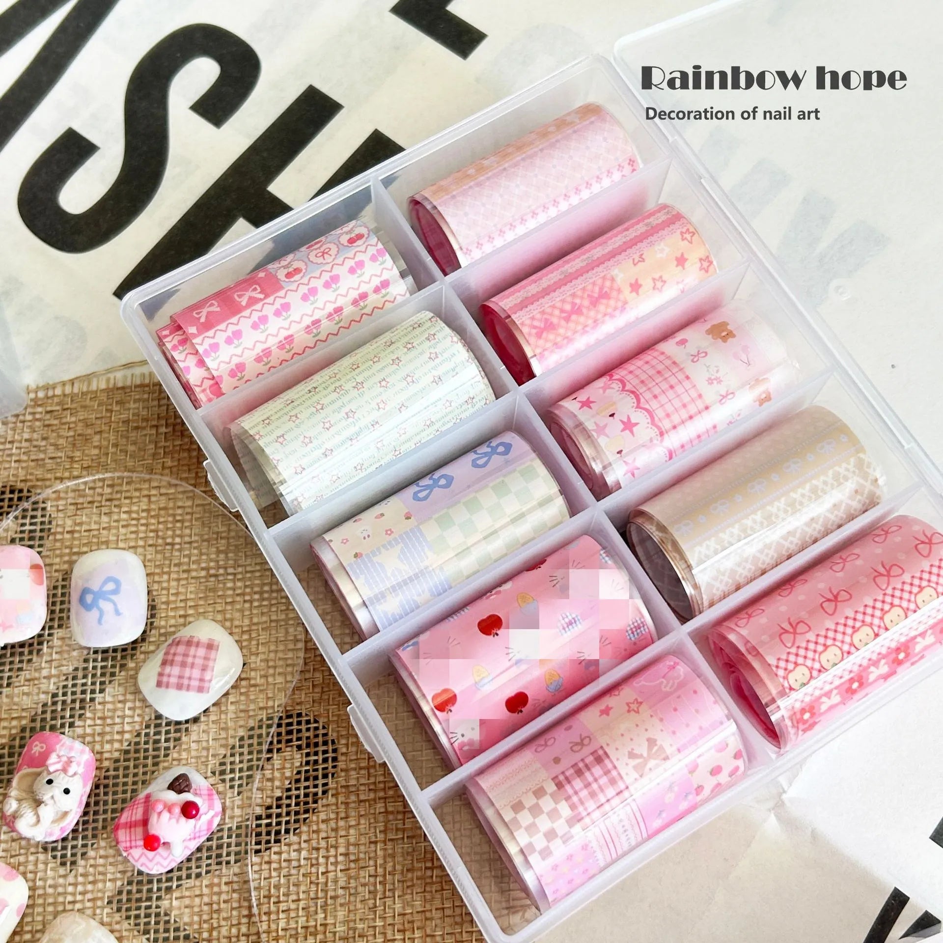10Rolls Plaid Thousand-Bird Bow Stars Nail Foils Transfer Paper Nail Art Stickers Manicure Set Decal Nails Decoration