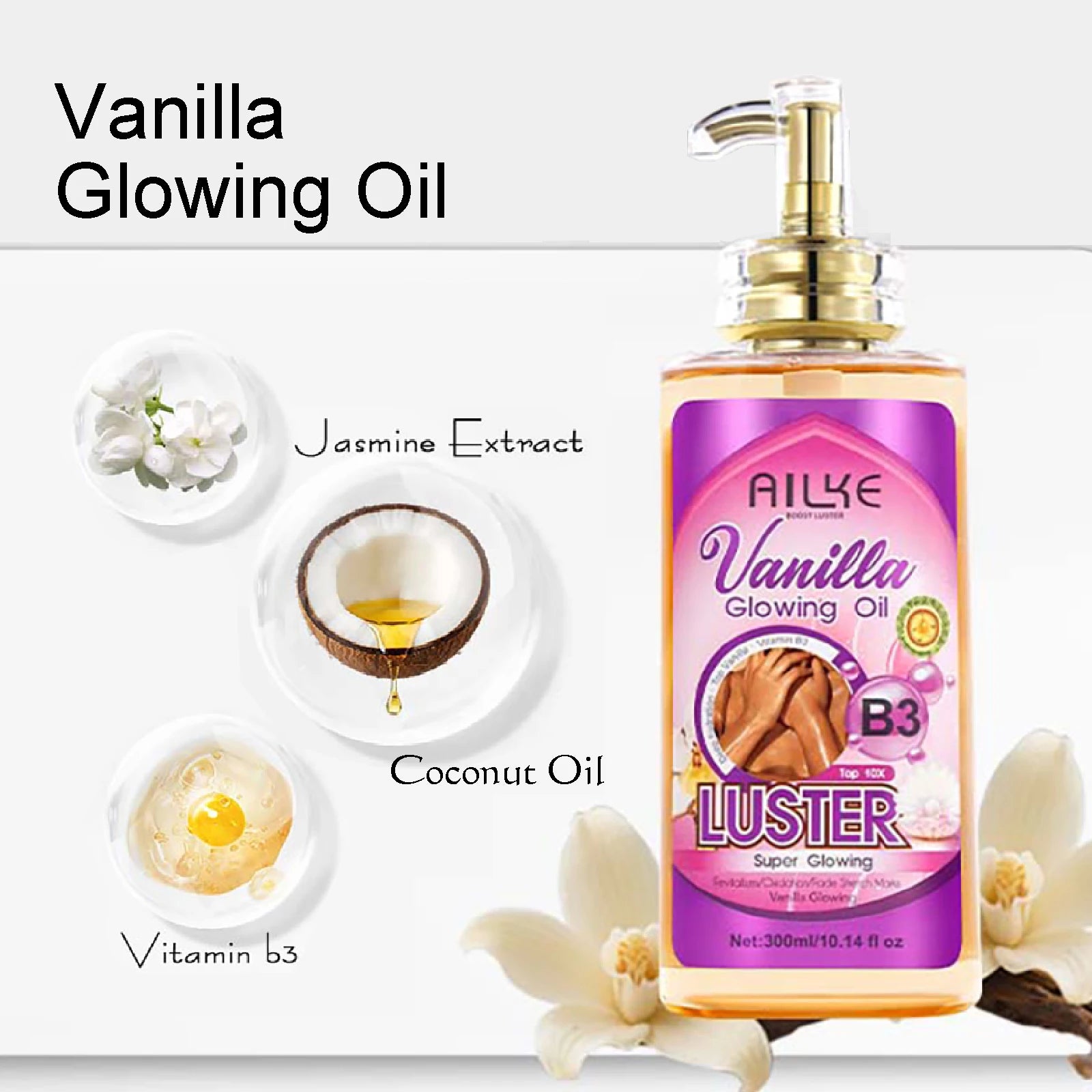 AILKE Lightening Body Massage Oil, Deeply Moisturizing, Anti-Aging, Wrinkles, Stretch Marks and Dark Spots Removal, 300ml