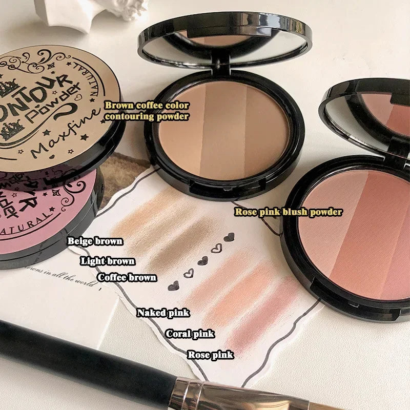 2/3 Color Bronzer Highlighter Palette Face Matte Brown Coffee Contour Shadow Powder Rose Pink Blush Highgloss Illuminator Makeup