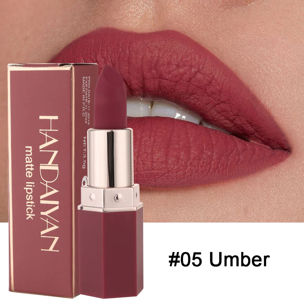 HANDAIYAN Moisturizing Long-Lasting Matte Lipstick 6-Color Set – Elegant Nude Shades, Show Your Temperament, Cosmetic Lipsticks