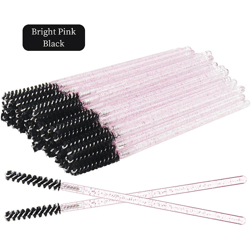 NEW 50Pcs Makeup Eyelash Brushes Disposable Crystal Eyebrow brush Diamond Handle Mascara Wand Applicator Lashes Extension Tools
