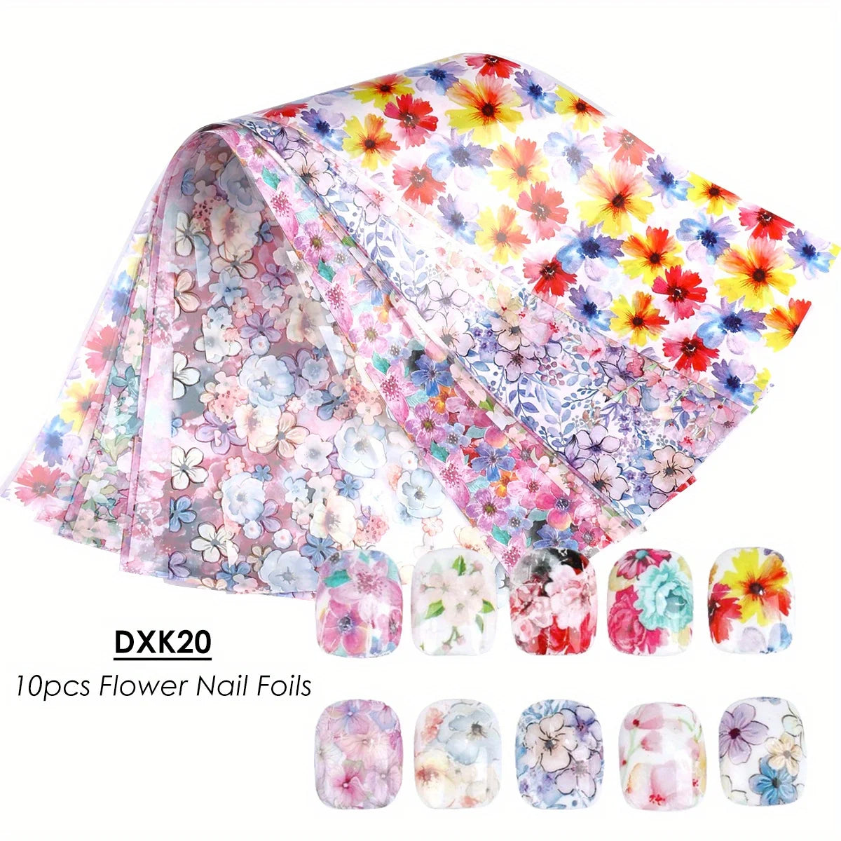 10pcs Clusters of Flowers Nail Foils Transfer Stickers Vintage Floral Design Romantic Starry Sky Paper Elegant Manicure Sliders