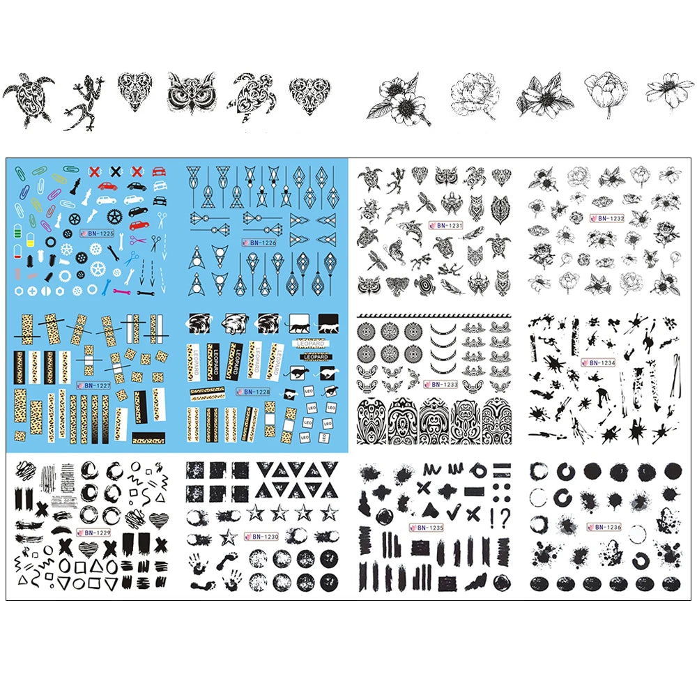 10pcs Holographic Nail Foil Slider Mix Flower Designs Set Transfer Nails Stickers Floral Prints Manicure Decal Art Decoration