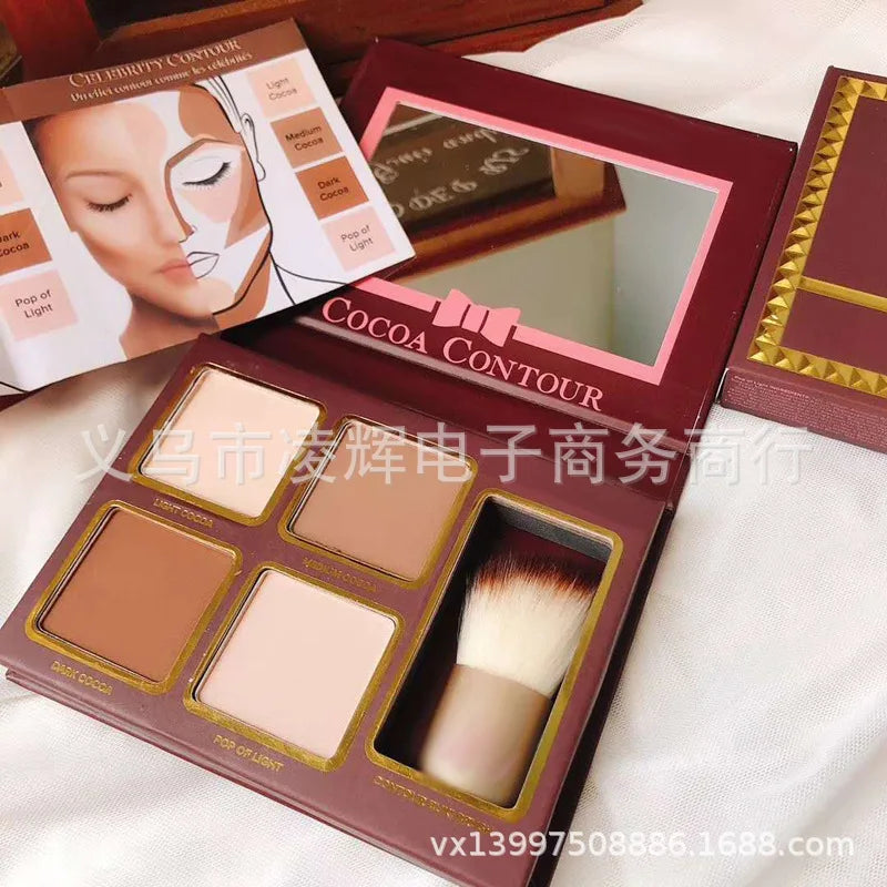 4 Colors Eyeshadow Palette with Brush Facial Contouring Highlight High Quality Female Cosmetic Cute Makeup Palette for Women
