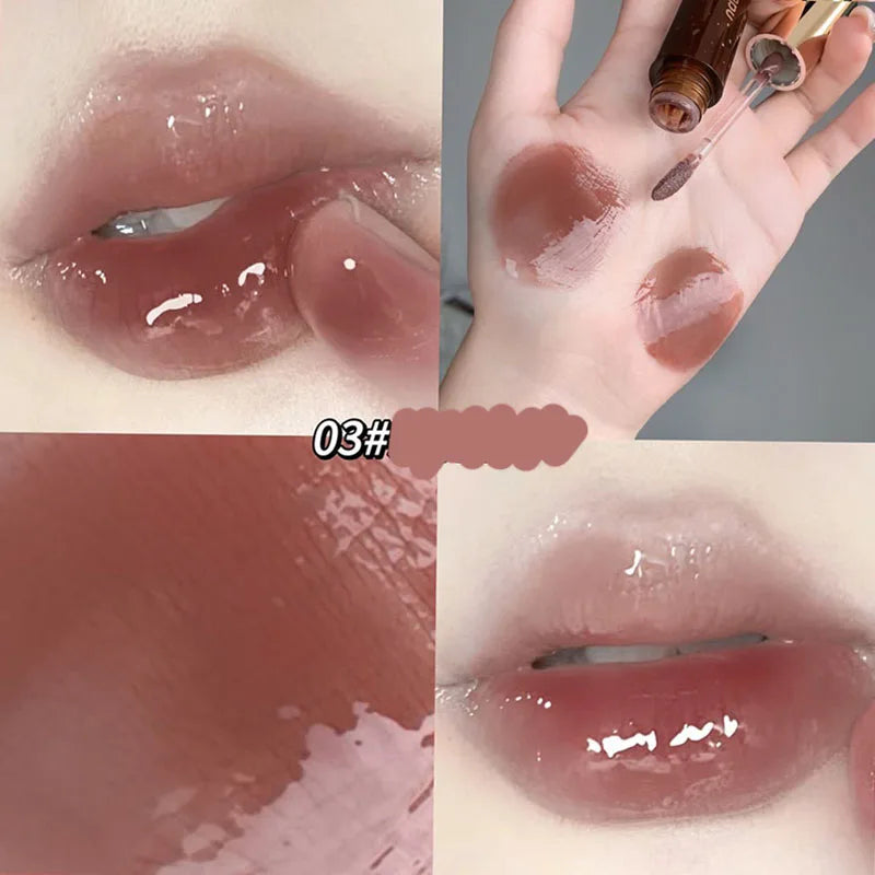 Retro Clear Lip Glaze Gloss Mirror Glitter Non Stick Cup Brighten Jelly Dark Lipstick Red Brown Dupes Lip Ink Tint Korean Makeup