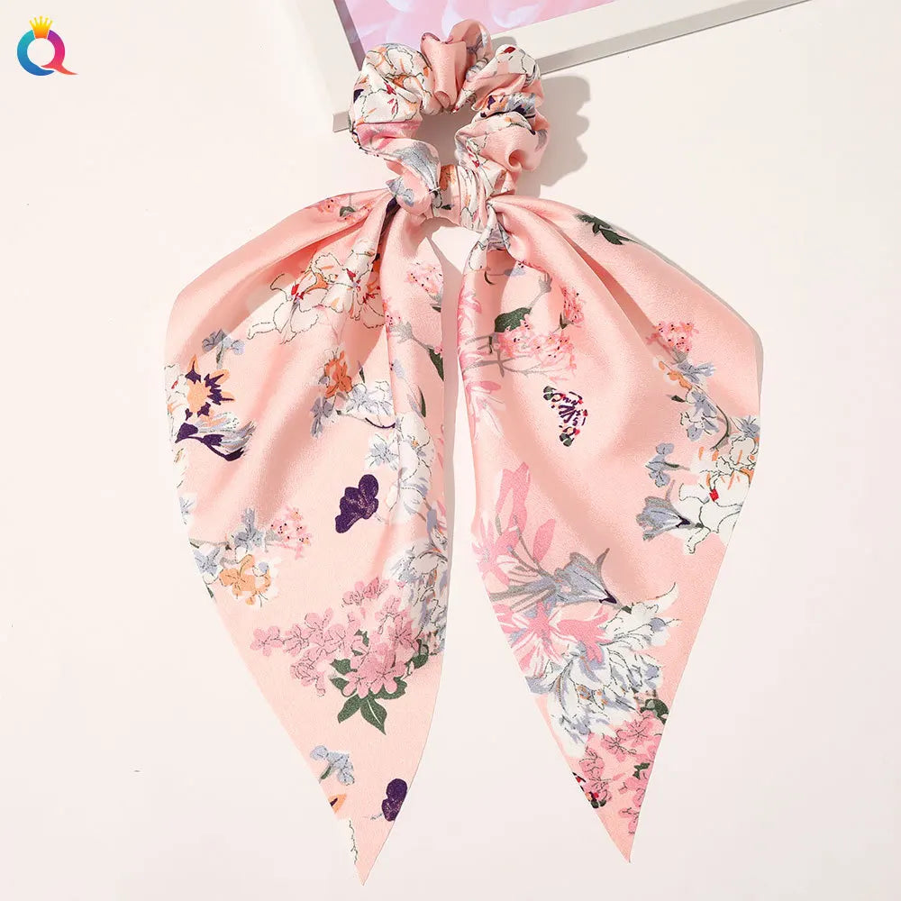 2023 Fashion Print Chiffon Long Ribbon Scrunchies Women Girls Ponytail Scarf Elastic Hair Bands Ties Hair Accessories Wholesale