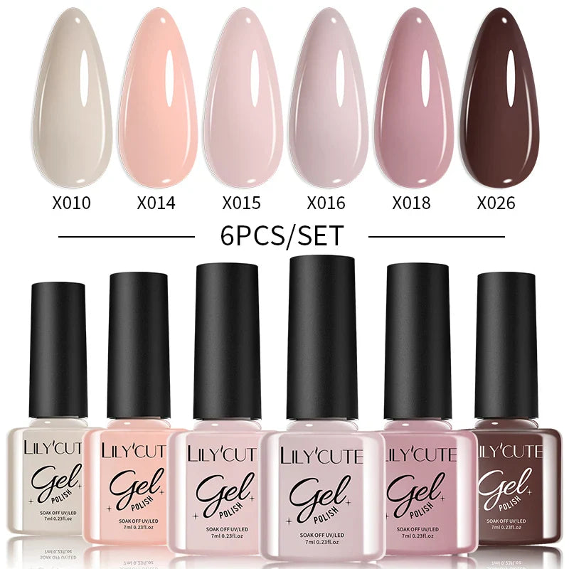 LILYCUTE 6PCs/Set Gel Nail Polish Set Kit Glitter Nail Gel Sequin Vernis Semi Permanent For Manicure Varnish UV LED Nail Art Gel