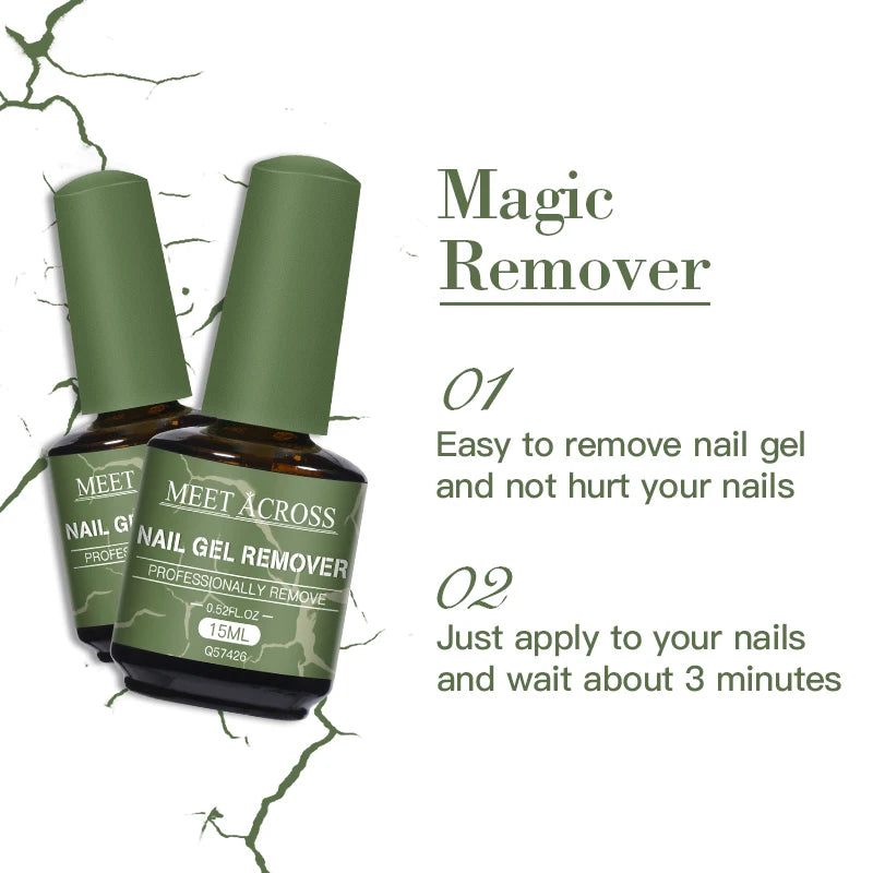 MEET ACROSS 15ml Magic Nail Gel Remover Just 3-5 Minutes Easy to Remover Function Nail Gel Polish Cleaner Nail Art Manicure