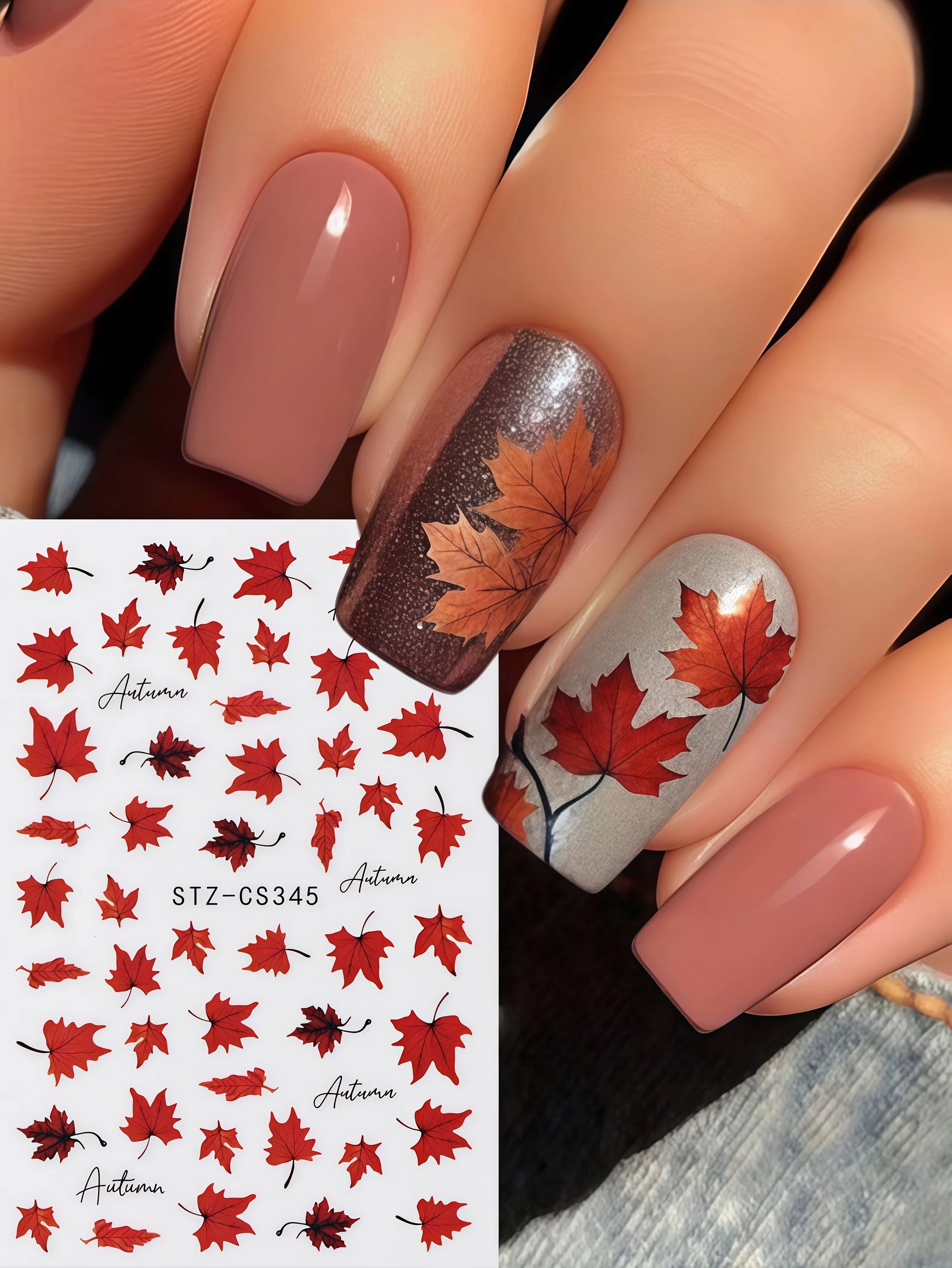 1pcs autumn maple leaf nail art sticker autumn orange yellow autumn leaf nail sticker design slide, used for year-round nail art