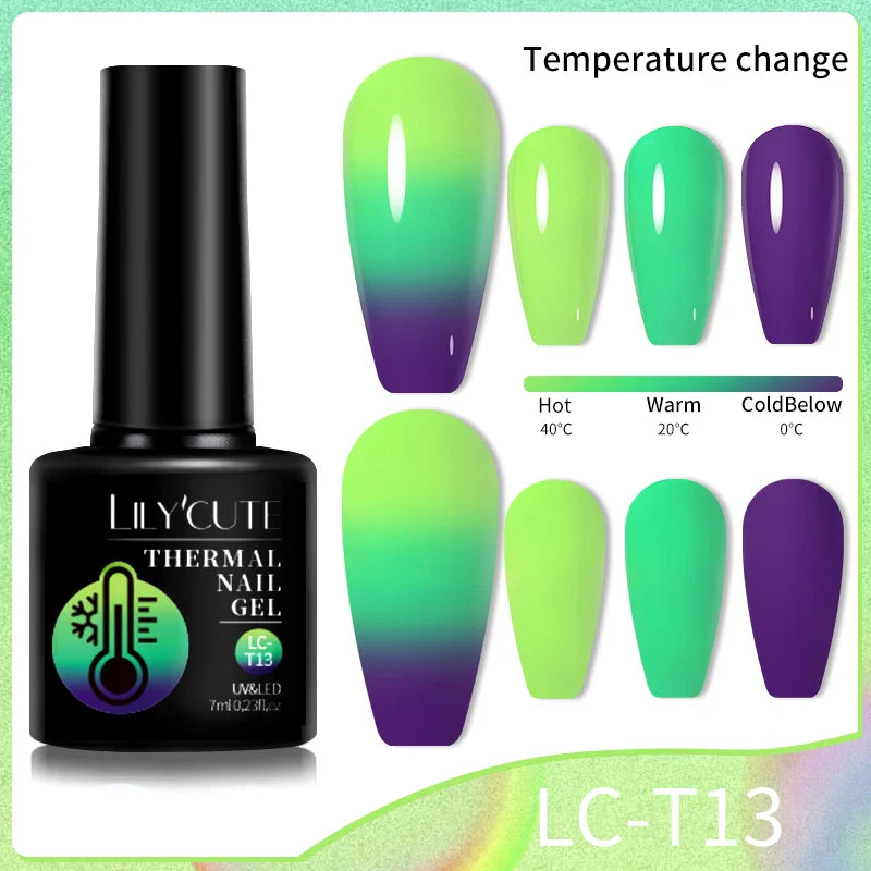 LILYCUTE Thermal Nail Gel Polish 3 Layers Temperature Shiny Color Changing Series Semi Permanent Soak Off UV Nail Gels Polish