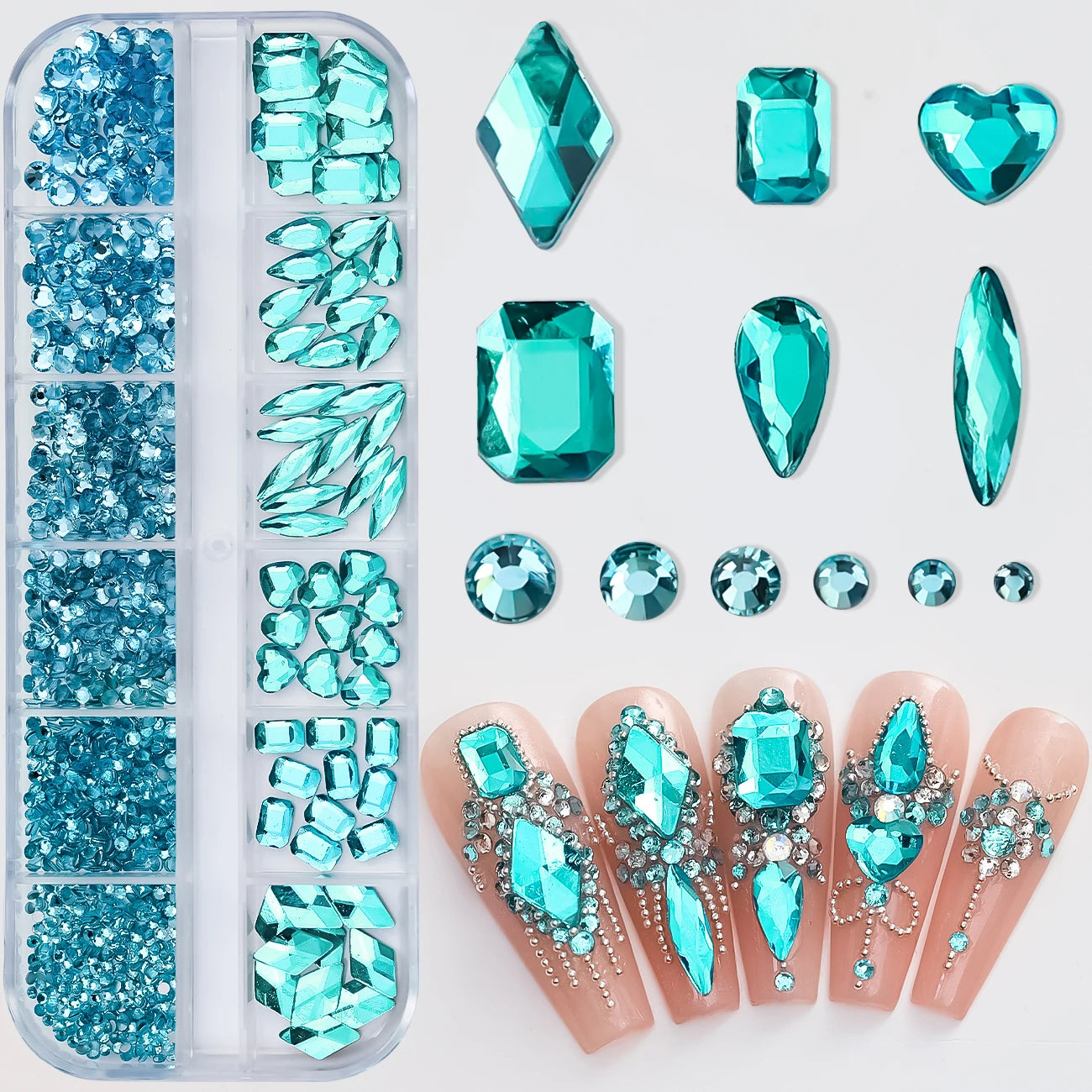 12Grids Pink Mixed Nail Rhinestones Luxury Nail Charms Glitter Crystal Jewelry Gems Nail Art Decoration DIY Manicure Rhinestones