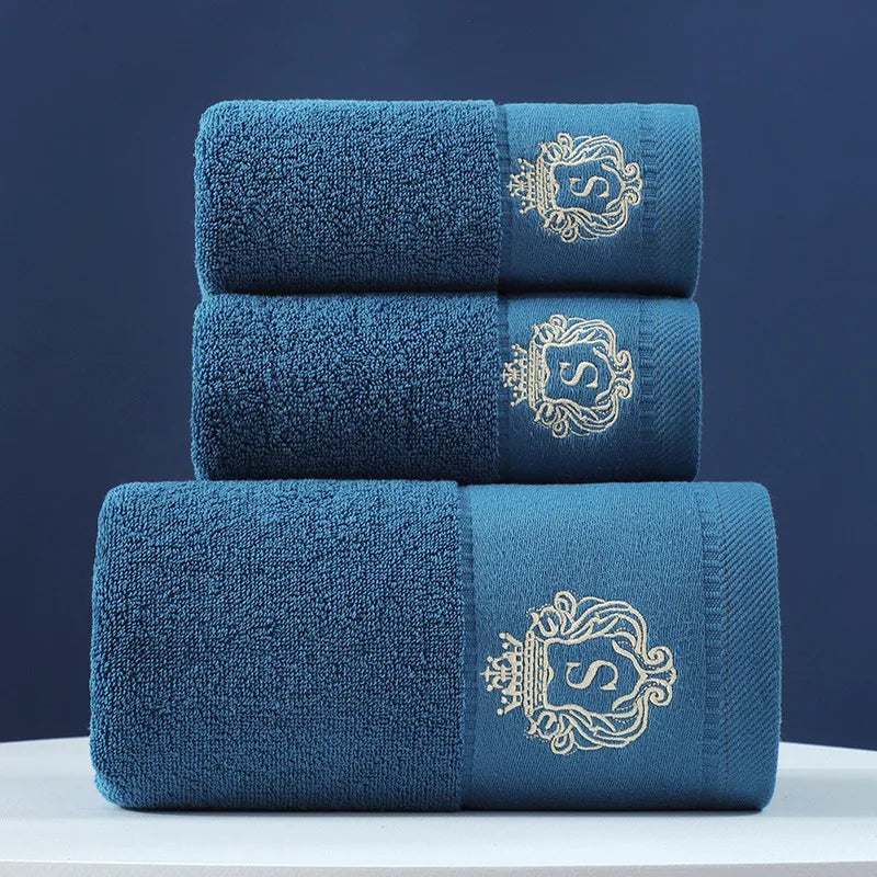 Set of 3 Cotton Bathroom Towels Sets 2pcs Hand Face Towel 35x75cm and 1pcs Big Bath Towels 70X140cm Washcloths Gift Towels