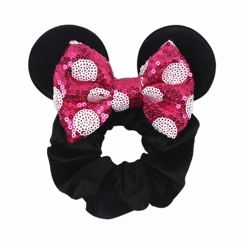Women Ears Hair Scrunchies Velvet Hairbands For Girls Sequins Bows Headband Women Trip DIY Accessories Mouse Party Decor