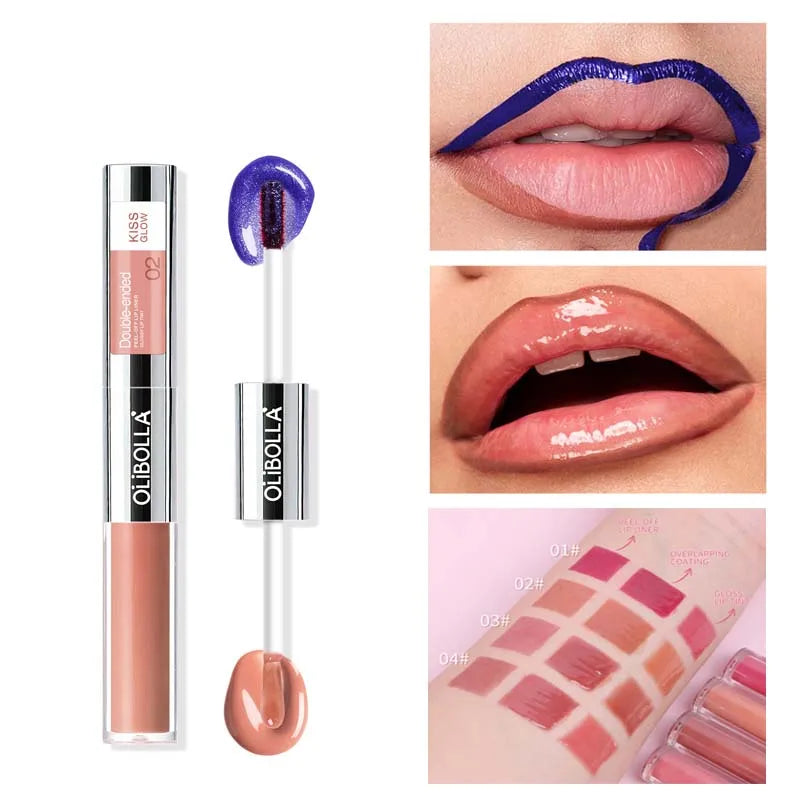 Double-headed Peel Off lip Tints/Stains Plump Lip Gloss Natural Waterproof Non Stick Cup Soft Nude Brown Tattoo Lip Liner Makeup