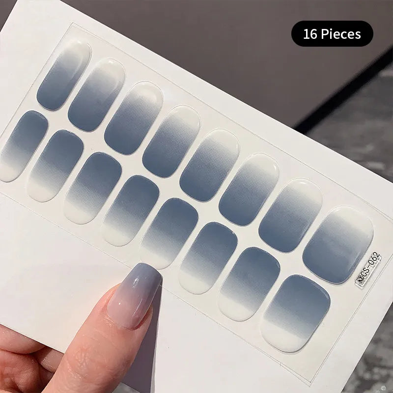 Pink Glitter Design Baking-free Nail Stickers French Style Solid Color Adhesive Full Cover Nail Strip Slider DIY Manicure Decals