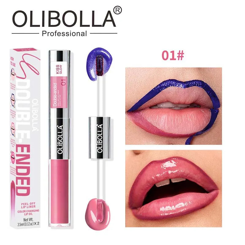 Double-headed Peel Off lip Tints/Stains Plump Lip Gloss Natural Waterproof Non Stick Cup Soft Nude Brown Tattoo Lip Liner Makeup