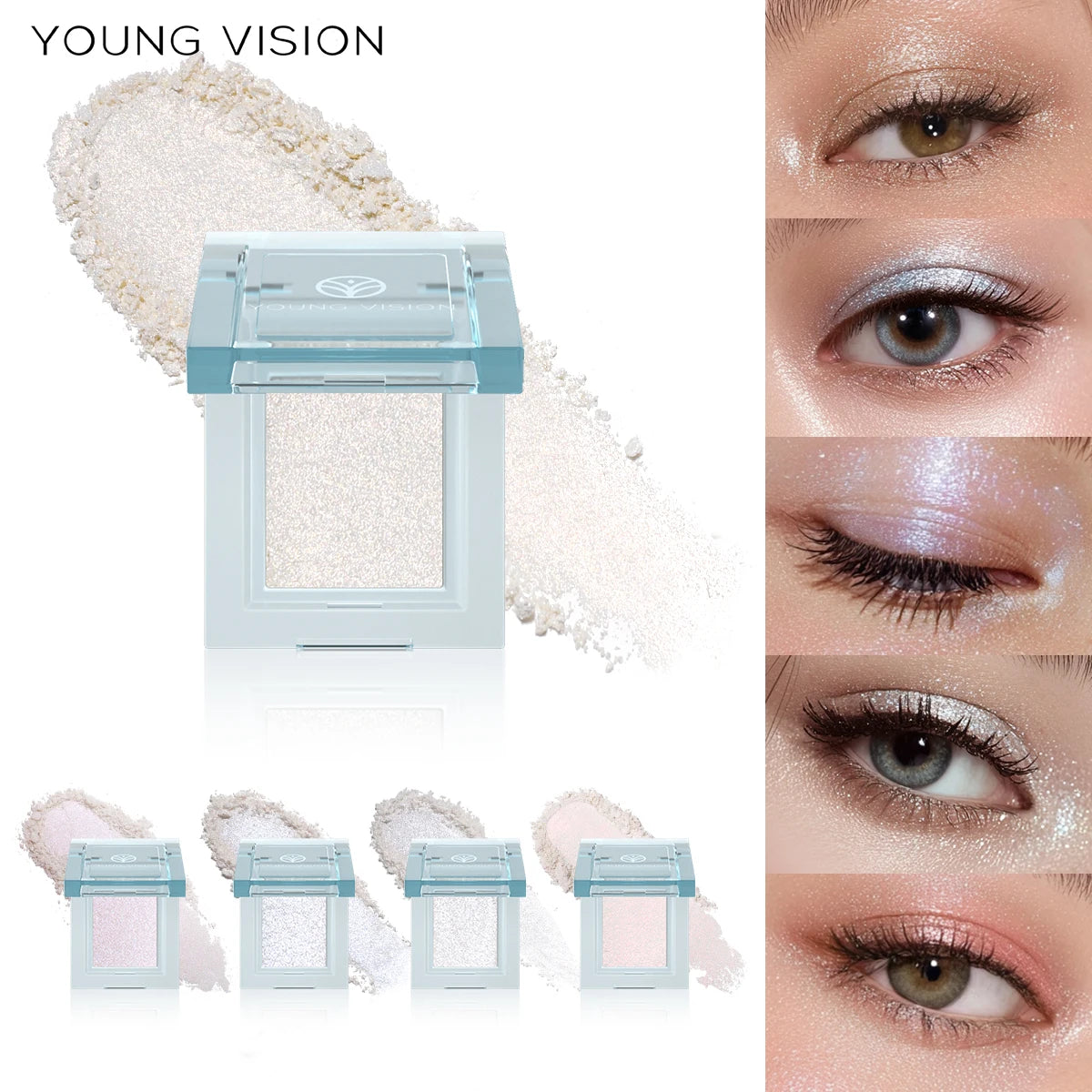5-Color Creamy Highlighter Palette - Soft Putty Texture, Intense Shimmer & Glitter, Long-Lasting