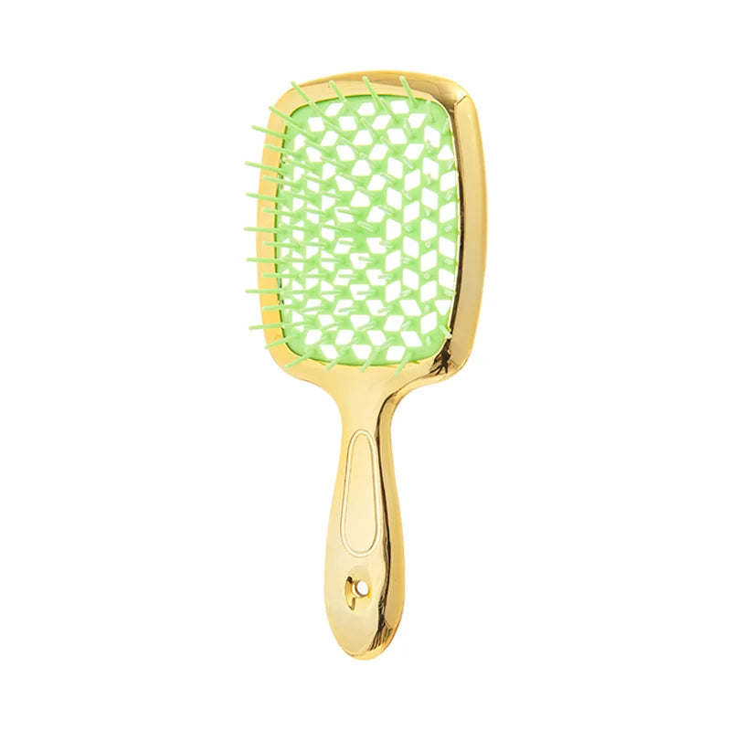 Square Shape Mesh Comb for Hair Fluffy Detangling Scalp Massage Hairbrush Wide Teeth Hollow Brush Salon Barber Gold-plated Comb